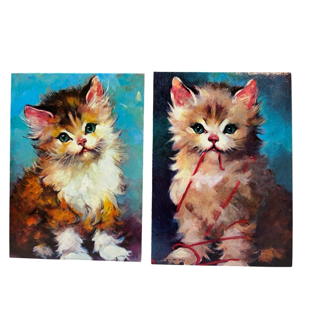 Vintage 1960s DAC NY Kitten‎ Lithographs – Set of 2 Mid Century Cat Prints